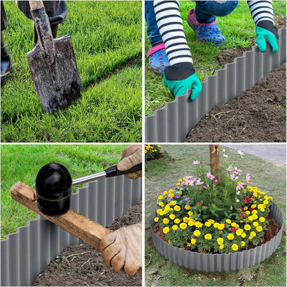LAVEVE Corrugated Metal Garden Edging 6" x 40Ft, Landscape Edging Border for Lawn, Flower Bed, Garden Fence, Paver Edging (Light Gray)