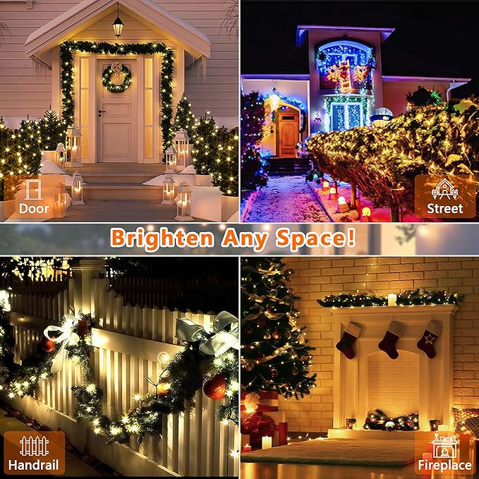 BHCLIGHT Extra-Long 165FT 500LED Christmas String Lights Outdoor/Indoor, Timer & Memory & 13 Modes, Warm White Christmas Lights Waterproof Green Wire Tree Lights for Xmas Holiday Party