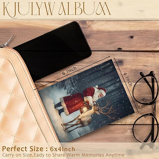 Christmas Photo Albums 4x6 Pictures, Winter Christmas Santa Reindeer Xmas Holiday Small Memory Photo Album Book for Baby Family Graduation Wedding Travel Vacation
