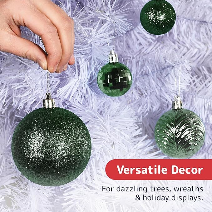 Prextex Christmas Tree Ornaments - Emerald Green Christmas Ball Ornaments Set for Christmas, Holiday, Wreath & Party Decorations (36 pcs - Small, Medium, Large) Shatterproof, 3 Size Combo