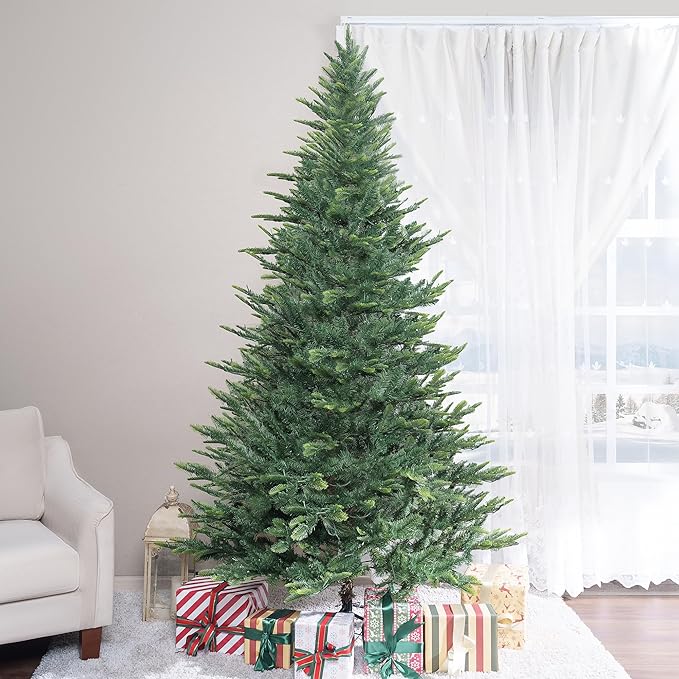 Naomi Home 7.5ft Nordic Christmas Tree with Lights, Realistic Charming Christmas Tree Prelit with 1266 Branch Tips, 700 Warm Lights and Metal Stand, Aritificial Xmas Tree