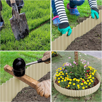 LAVEVE Corrugated Metal Garden Edging 10" x 20Ft, Landscape Edging Border for Lawn, Flower Bed, Garden Fence, Paver Edging (Cream)