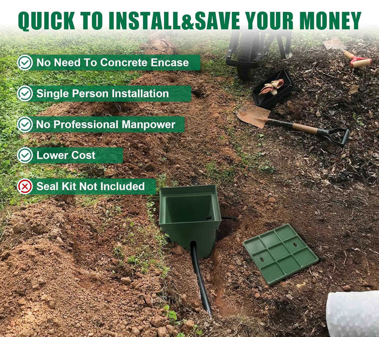 Underground Splice Box 12.5x12.5x14.3in Electrical Junction Boxes W/FRP Inspection Cover Deep Enclosure Pit Precast PE Pull Distribution Pit Access Drillable Tapered Cable Wiring Connection