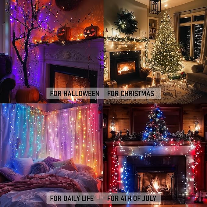 Dazzle Bright Smart Christmas String Lights, 98FT 300 LED RGB Color Changing String Lights with Remote & App Controlled, Halloween Decorations for Indoor Outdoor Holiday Xmas Tree Party Decor