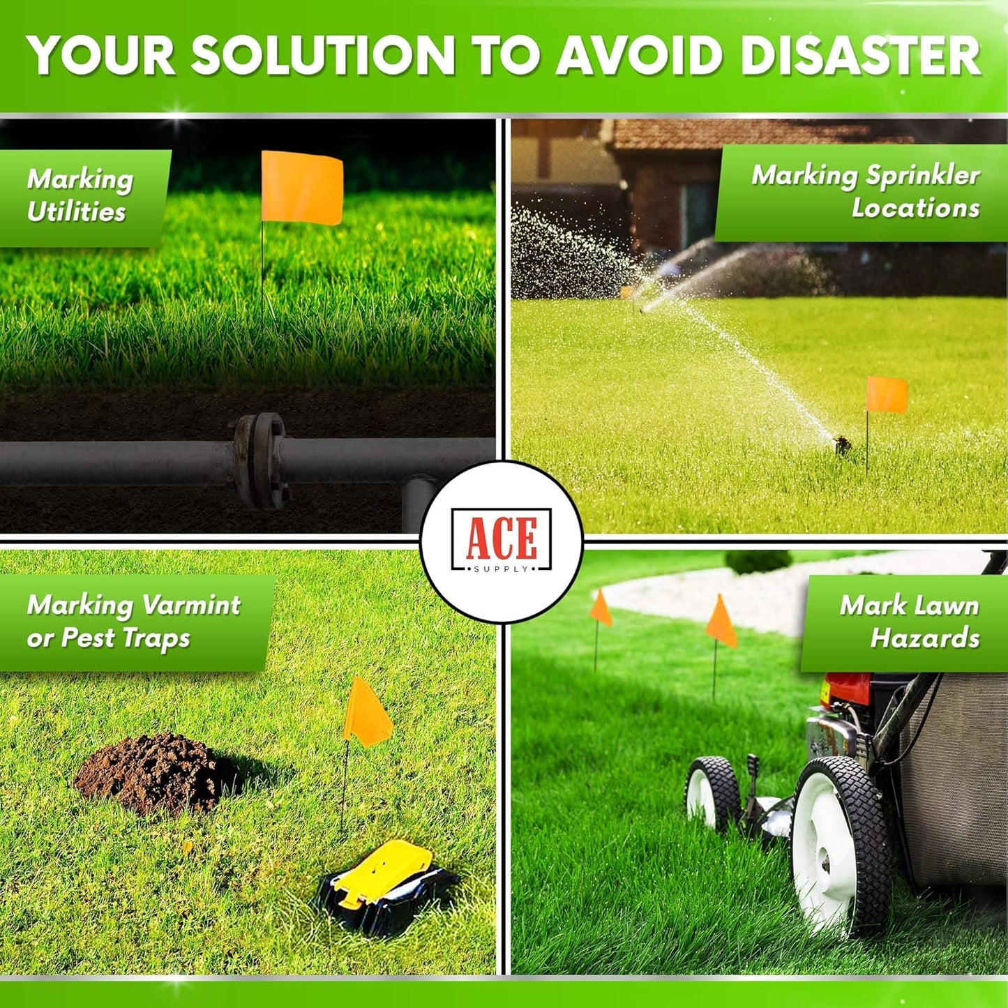 Yellow Marking Flags 1000 Pack - 4x5x15 Inch Yellow Flags for Yard - Markers For Lawn, Irrigation, Landscaping, Survey & Sprinkler Head Marking