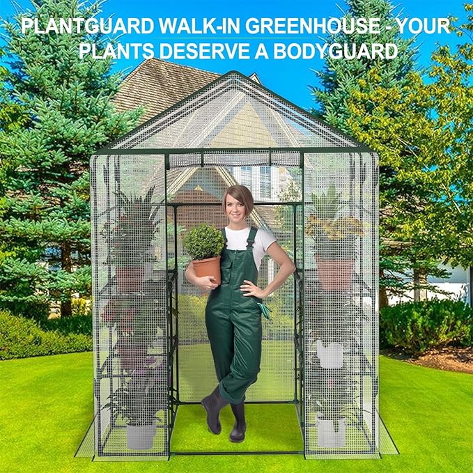 Walk-in Greenhouse for Outdoor, 57 x 85 x 77'' Walk in Plant Greenhouses with Durable UV-Resistant Cover, Reinforced Green House with 3 Tiers Stands Heavy Duty for Patio, Backyard and Porch