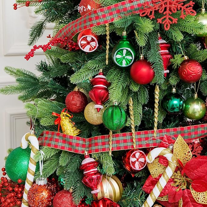 XmasExp 99-Pack Christmas Ball Ornaments Assorted Shatterproof Christmas Tree Decorations with Hand-held Gift Package for Xmas Tree,Home,Party(Green-Gold)