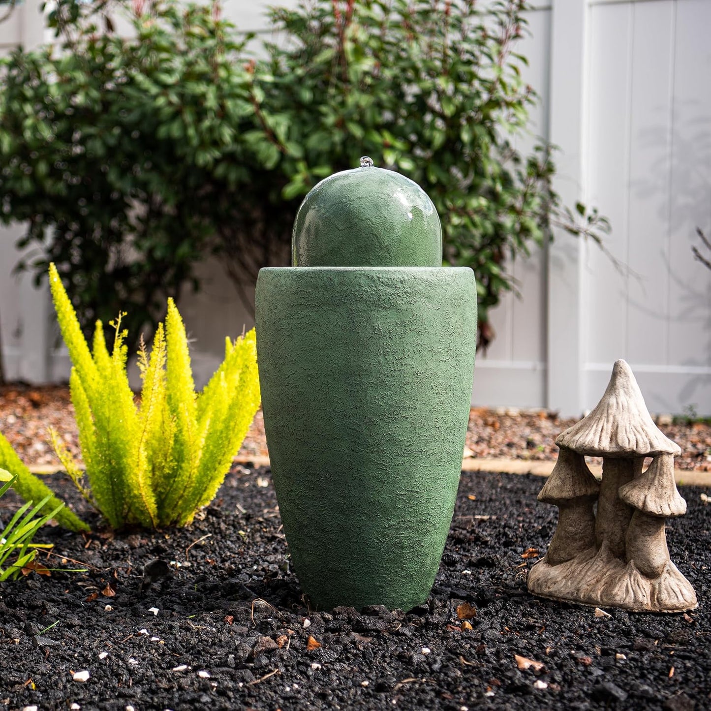 XBrand 25.98" H Green Round Stone Indoor/Outdoor Modern Sphere Water Fountain w/LED Lights – Ball Bubbling Fountain Décor for Garden, Patio, or Tabletop