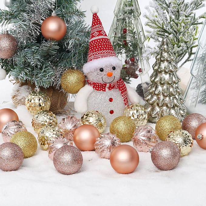 45Pcs 6cm/2.36inch Christmas Balls Glitter Ornaments Set, Shatterproof Plastic Xmas Tree Hanging Ornament, Christmas Decorations Balls for Holiday Festival Wedding House Bar Party(Rosegold/Gold)