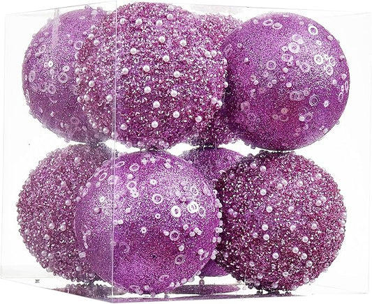 8CT Christmas Ball Ornaments, Purple Christmas Ball Decorations Shatterproof Plastic Hanging Pearl Balls for Holiday Party(90mm/3.54")