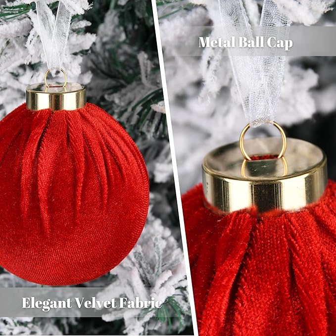 Velvet Christmas Balls Ornaments for Tree - 15pcs Shatterproof Christmas Ornaments for Xmas Trees Decorations - Multicolor Red Green Brown Beige, 80mm 3.15inch
