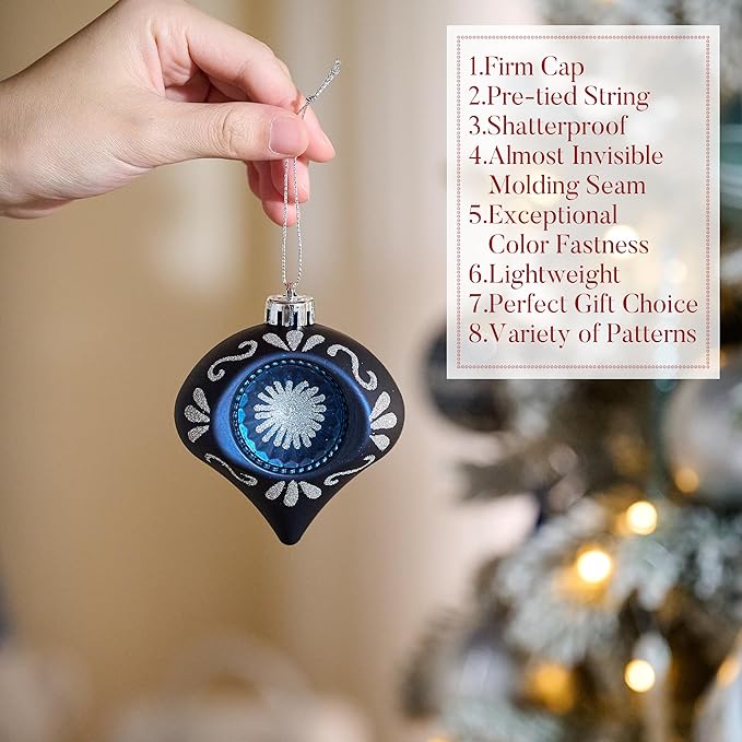Valery Madelyn Fall Ornaments for Christmas Trees, 60ct Navy Blue and Silver Shatterproof Christmas Tree Decorations, Luxury Hanging Ball Ornaments Bulk for Thanksgiving Autumn Harvest Decor