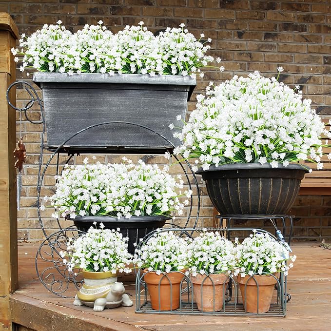 AGIRL 12 Bundles Artificial Flowers for Outdoor,No Fade Fake Plastic Flowers Faux Plants for Decoration Hanging Planters Indoor Outside Garden Porch Window Box Home Wedding Farmhouse