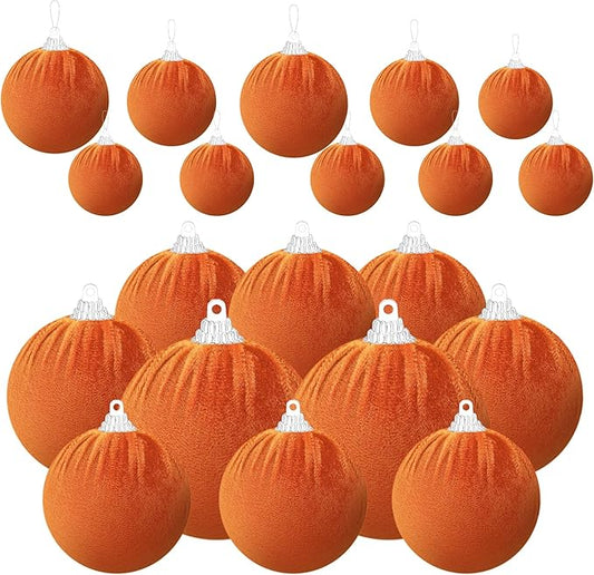 Gresorth Halloween Fabric Wrapped Ball Set Velvet Hanging Handmade Adornment Foam Shatterproof Decoration Engagement Party Orange 10pcs
