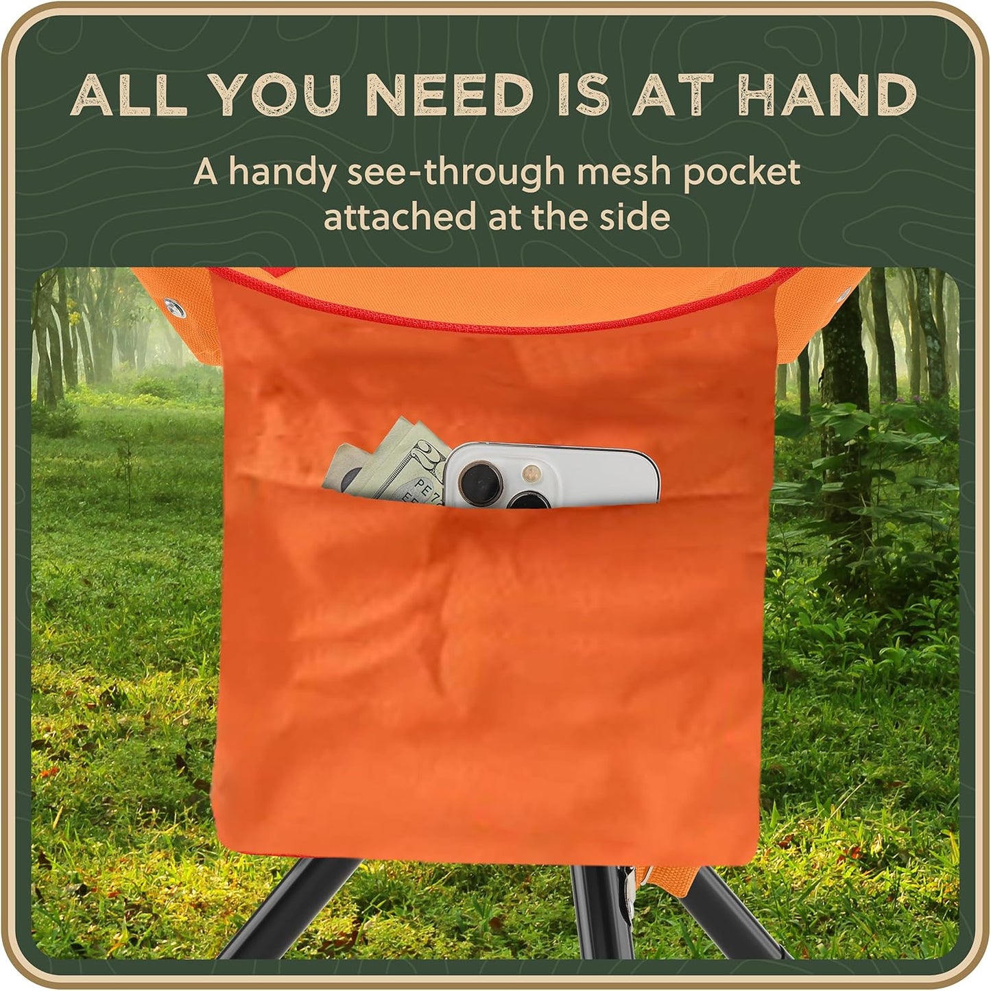 Foldable Tripod 13.4'' Stool - Ultra Portable Seat, Best for Youth+Pocket - 1 lb Camping Stool, 3 Legged Strong Steel Stool, Height: 13.4 inches (Orange)