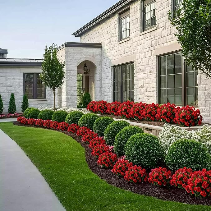 Artificial Geranium Flowers for Outdoors Geraniums Artificial Flowers Realistic Faux Geraniums for Outdoor Planters Silk Geranium Outdoor Fake Flowers Porch Home Kitchen Garden Decor (4PCS，Red)