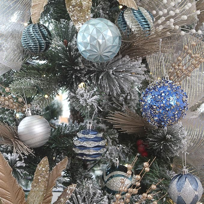 Sea Team 60mm/2.36" Set of Colorful Painted Sparkling Ornaments and Hanging Balls for Christmas Tree - 30pcs