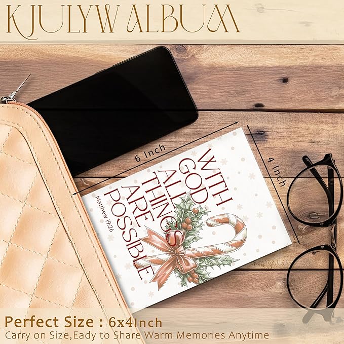Christian Christmas Photo Albums 4x6 Pictures, with God All Things Are Possible Bible Verse Xmas Small Memory Photo Album Book for Baby Family Graduation Wedding Travel Vacation