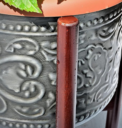 ZPirates Wood Plant Stand for Corner and Floor - Holds Tall/Short, Faux/Fake, Living Plants and Flowers - Adjustable Sideways, Fits Small to Large Round Planter Pots - Indoor, Outdoor Patio