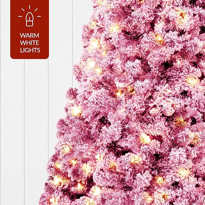 Best Choice Products 6ft Pre-Lit Pink Christmas Tree, Artificial Snow Flocked Full Fir Tree, Holiday Decoration w/ 250 Lights, 928 Branch Tips, Foldable Metal Base