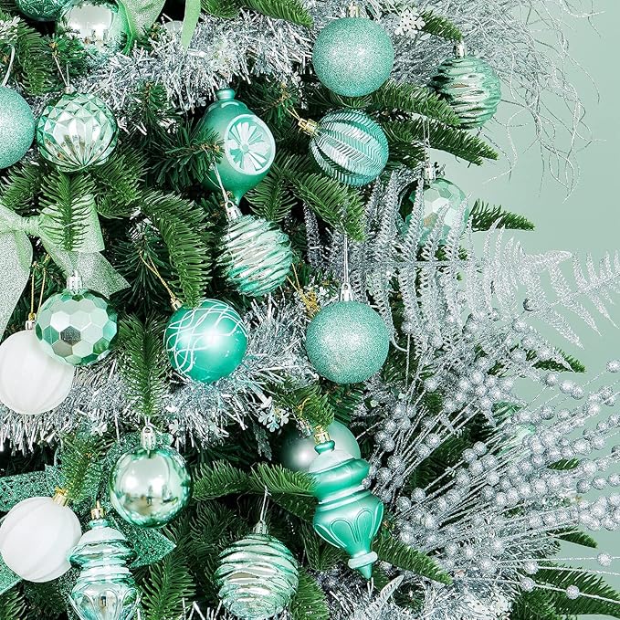 XmasExp 99-Pack Christmas Ball Ornaments Assorted Shatterproof Christmas Tree Decorations with Hand-held Gift Package for Xmas Tree,Home,Party (Mint Green)