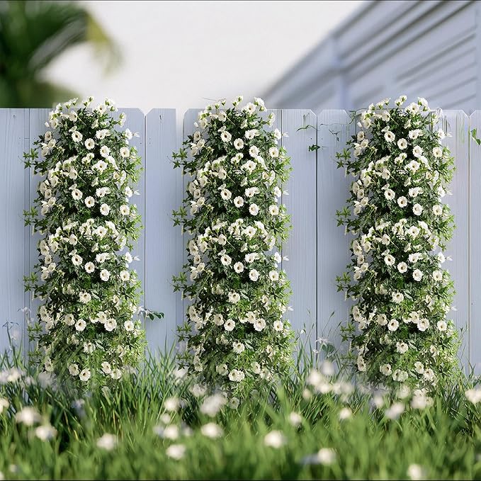 Artificial Flowers Artificial Petunias for Outdoors Artificial Hanging Plants Outdoors Silk Flowers with Stems Outdoor Flowers Uv Resistant for Porch Decor Terrace Decor（White） with Pot 2PCS