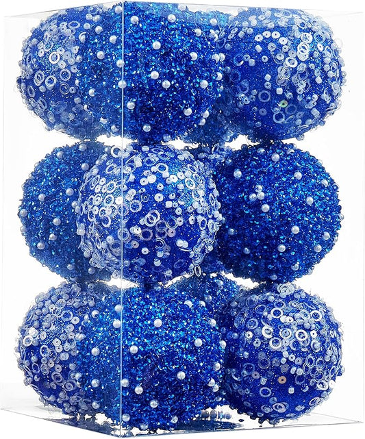 Royal Blue Christmas Ball Ornaments, Christmas Ball Decorations Shatterproof Plastic Hanging Pearl Balls for Holiday Party(70mm/2.76", 12ct)