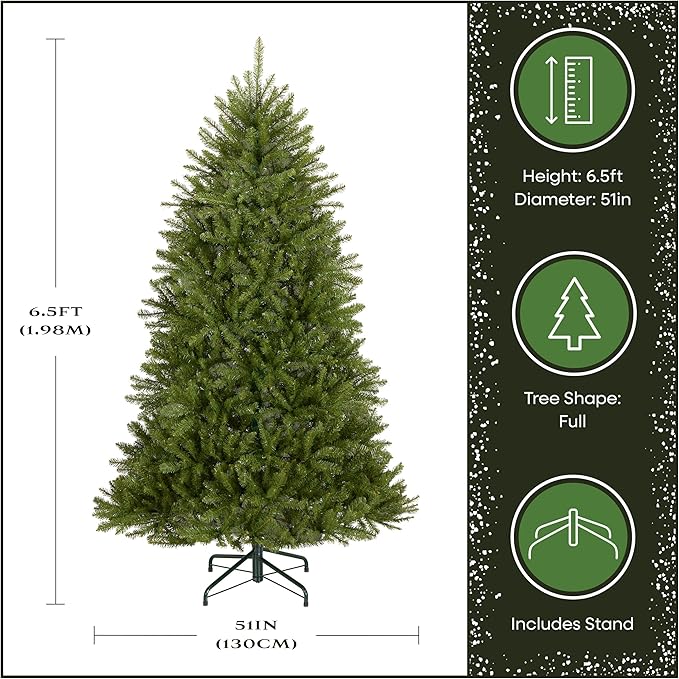 National Tree Company 6.5 ft Unlit Dunhill Fir Artificial Christmas Tree, 1,838 Tips, Includes Stand, Green