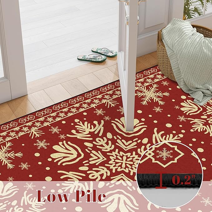5' X 7' Christmas Rugs Indoor Snowflake Area Rugs for Bedroom Living Room Dining Room Nursery Dorm Classroom Vintage Xmas Carpet for Kids Girls Women Floor Mat Pad