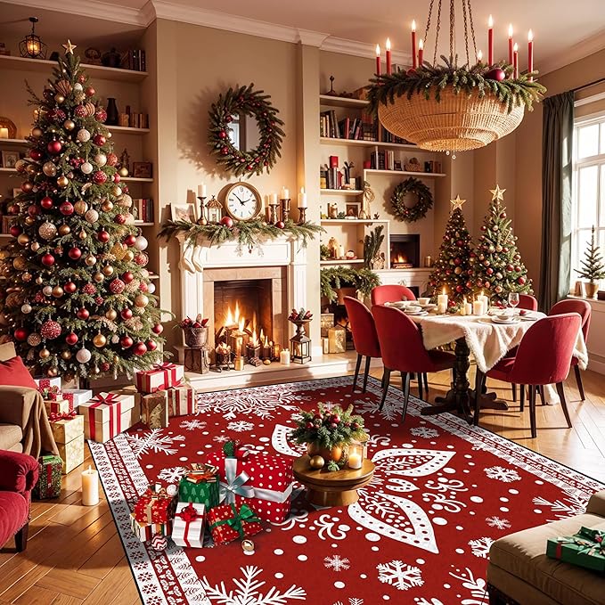 3' X 5' Christmas Rug Snowflake Area Rugs Washable for Indoor Entryway Dorm Laundry Holiday Decor Floor Mat Pad for Girls Kids Women Carpet Doormat