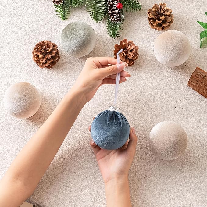 Christmas Ball Ornaments, 15 Pcs Blue & White Ornaments with Velvet, Multicolor Xmas Decorations for Christmas Tree Holiday Decor
