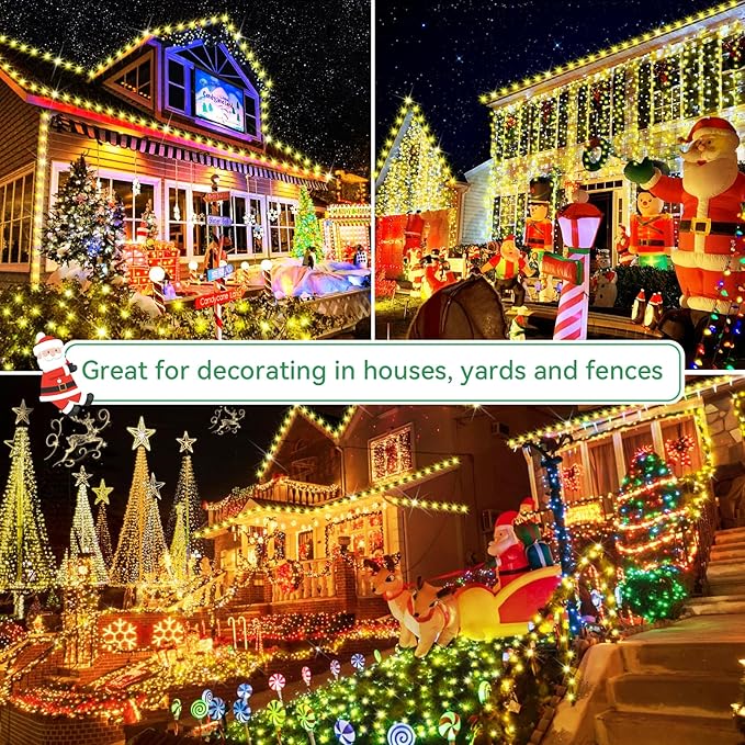 Hezbjiti Upgrade 223FT Christmas Fairy Lights - 650LED, 8 Modes, Timer, Dimmable, IP44 Waterproof, Plug-in for Xmas House Yard Fence Tree Decorations (Warm White)