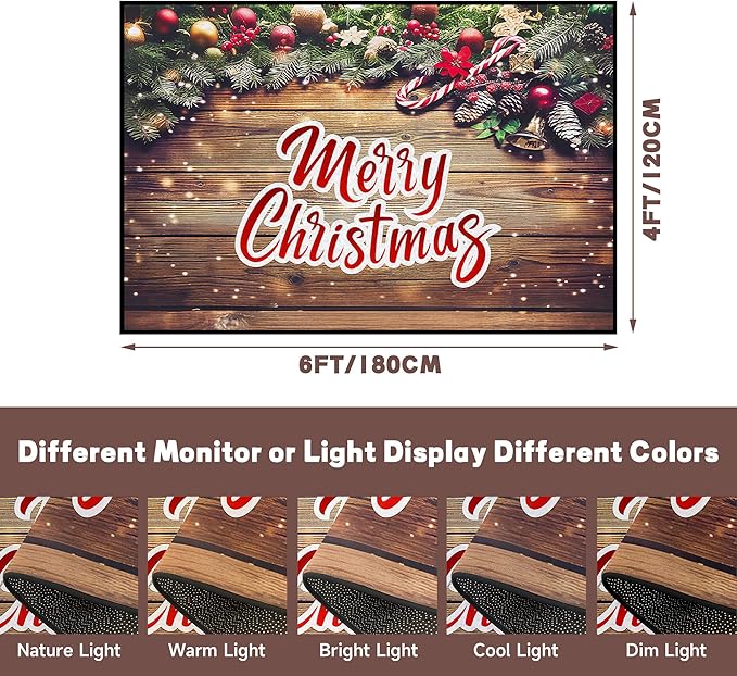 Christmas Wood Grain Xmas Decorative Area Rug, Non-Slip Indoor Throw Washable Rug, 71" X 47"