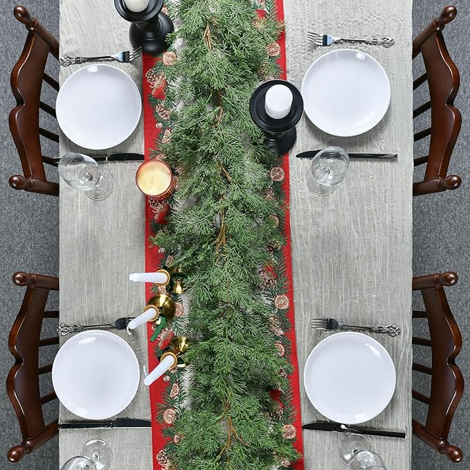 6.3FT Christmas Garland Real Touch Artificial Cedar Cypress Greenery Soft Pine Needles Realistic Faux Green Garland for Mantle Fireplace Table Wall Indoor Christmas Decorations