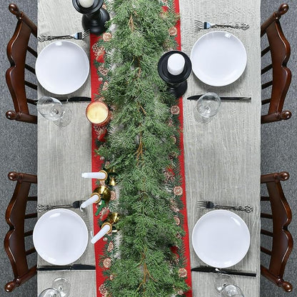 6.3FT Christmas Garland Real Touch Artificial Cedar Cypress Greenery Soft Pine Needles Realistic Faux Green Garland for Mantle Fireplace Table Wall Indoor Christmas Decorations