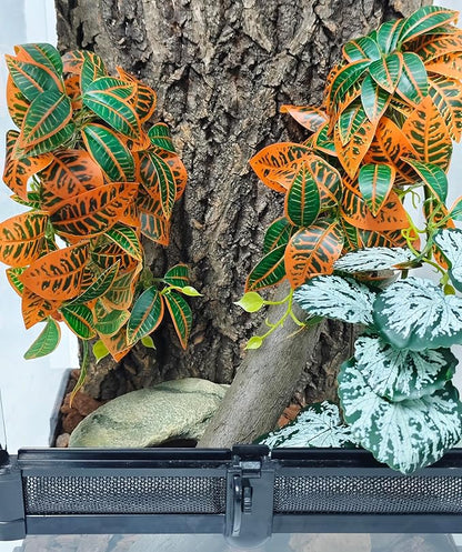 Woyrise Reptile Plants, Terrarium Hanging Plant Vines, Artificial Leaves with Suction Cup, Bearded Dragon Tank Accessories for Gecko Lizard Snake Frog Tortoise Decorations - Codiaeum Variegatum