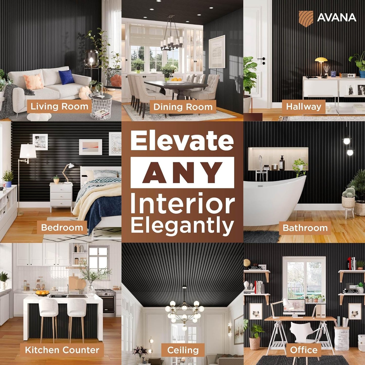 Avana Modern Acoustic Wood Wall Panels – 47.2 x 12.6 Inch Black Oak Acoustic Panels 1 PC – Wall Panels for Interior Wall Decor For Homes, Offices, Studios – Sturdy And Durable Wood Panels For Wall