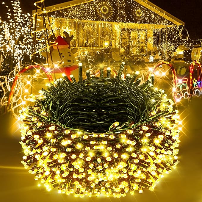 Christmas Lights 1000LED 98FT Waterproof Outdoor Timer 8 Modes Twinkle Fairy Lights LED String Lights Indoor Christmas Tree Lights for Wedding Party Yard House Decor
