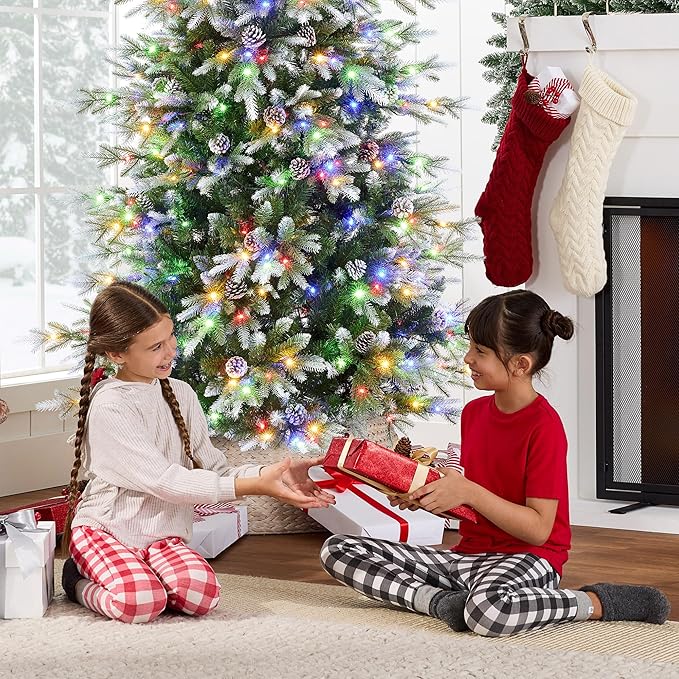 Best Choice Products 12ft Pre-Lit Artificial Frosted Slim Aspen Christmas Tree, Partially Flocked Holiday Décor w/ 2-in-1 White & Multicolor LED Lights