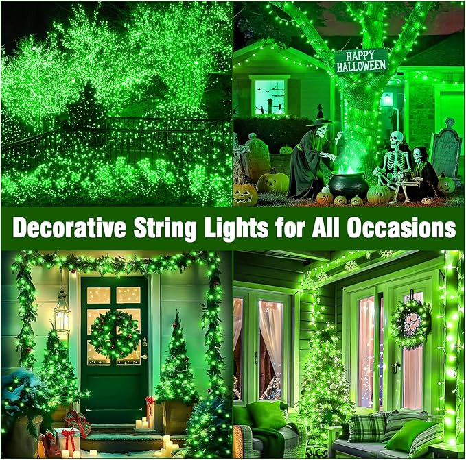 Nisocy 66FT 200 LED Green String Lights with Green Wire, Waterproof Christmas Tree Fairy Lights with 8 Modes, Indoor Outdoor Seasonal Decorative Lighting for Holiday, Party, Garden
