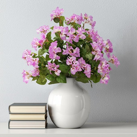 4 Pcs Artificial Flowers Bougainvillea Outdoor Artificial Plants Faux Flowers with Stems Silk Flowers for Wedding Porch Living Garden Decor(4PCS,White Purple)