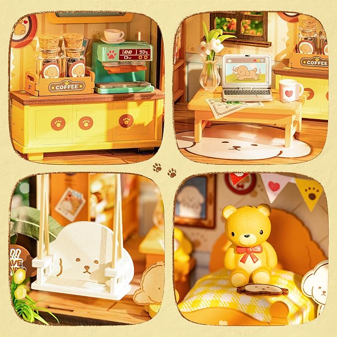 ROBOTIME DIY Miniature House Kit, Mini Wooden Dollhouse Diorama Model, Tiny House Building Kits,Birthday Christmas Craft Hobbies Gift for Teens Kids and Friends（Puppy's Cozy Villa）