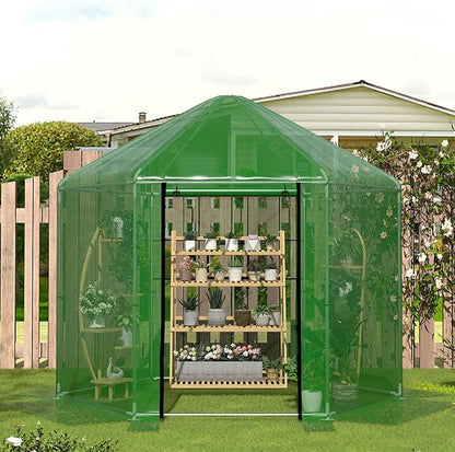 MU 9.4x9.4x8.2 FT Greenhouses for Outdoors, Heavy-Duty Green House for Outside, Walk in Winter Greenhouse with 180g Double Layer PE Cover, Ground Stakes, Great for Garden/Patio/Backyard
