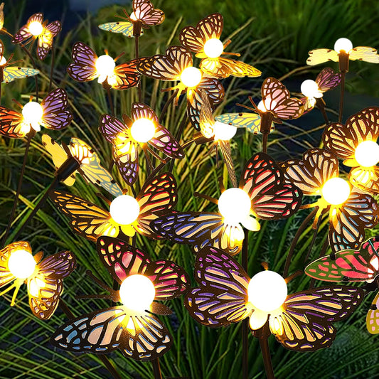 Solar Garden Butterfly Lights, 2 Pack 16 LED Solar Swaying Lights, Swaying in The Wind, Waterproof Firefly Light Outdoor Fairy Light for Garden Patio Yard Pathway Flower Bed Decoration