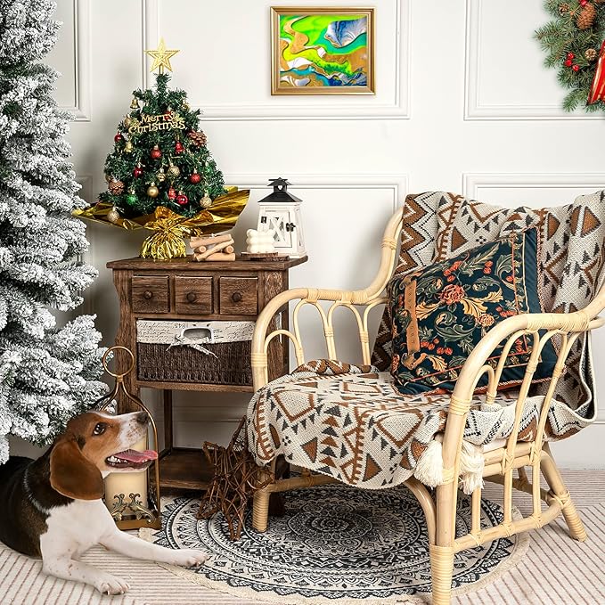 XmasExp 20in Mini Christmas Tree Artificial Small Christmas Tree with Lights,Star Treetop,Ornaments Balls,Bells and Pine Cones DIY Xmas Decorations Green