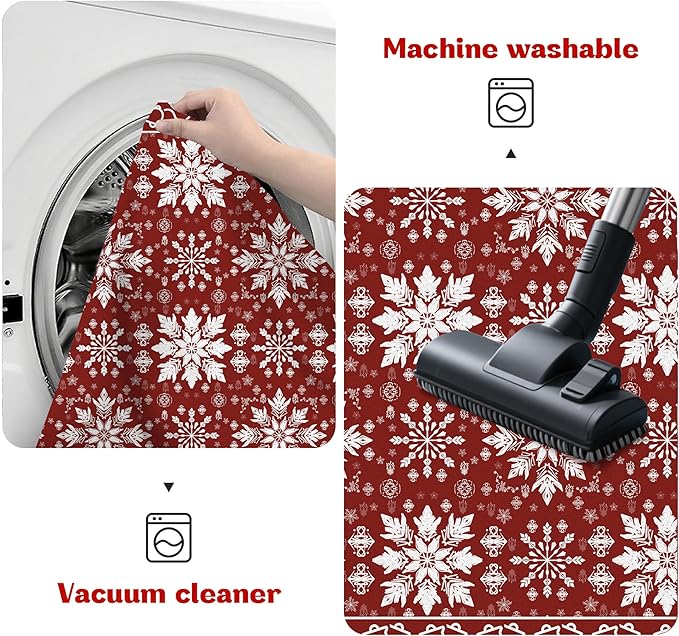 6' X 9' Christmas Rugs Snowflake Area Rug Indoor for Living Room Bedroom Dining Room Dorm Classroom Nursery Red and White Xmas Carpet for Kids Girls Women Floor Mat Pad Winter