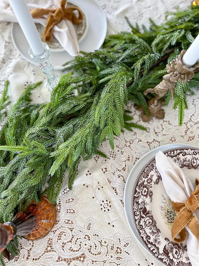 Faux Norfolk Pine Christmas Garland – Real Touch Greenery Artificial Cedar Christmas Garland for Fireplace Mantel, Staircase, Door Frame, Holiday Indoor Winter Décor (12FT)