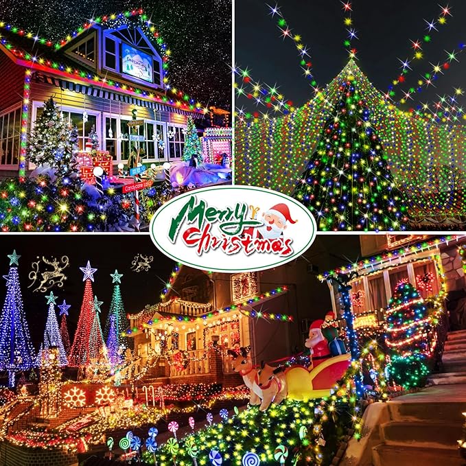 Hezbjiti 2 Pack 1000 LED 403 FT Christmas String Lights Outdoor, 8 Lighting Modes IP44 Waterproof Fairy Lights with Timer and Dimmable Function for Party Tree Decorations (Multicolor, Green Wire)