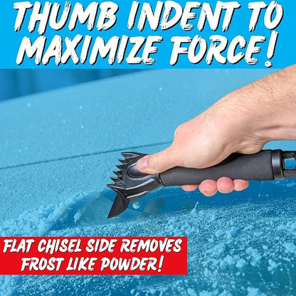 RevHeads Ice Scraper for Car Windshield & Windows - Tough Reinforced Plastic Handle - Chisel Side for Frost, Claw Side for ICY Chunks