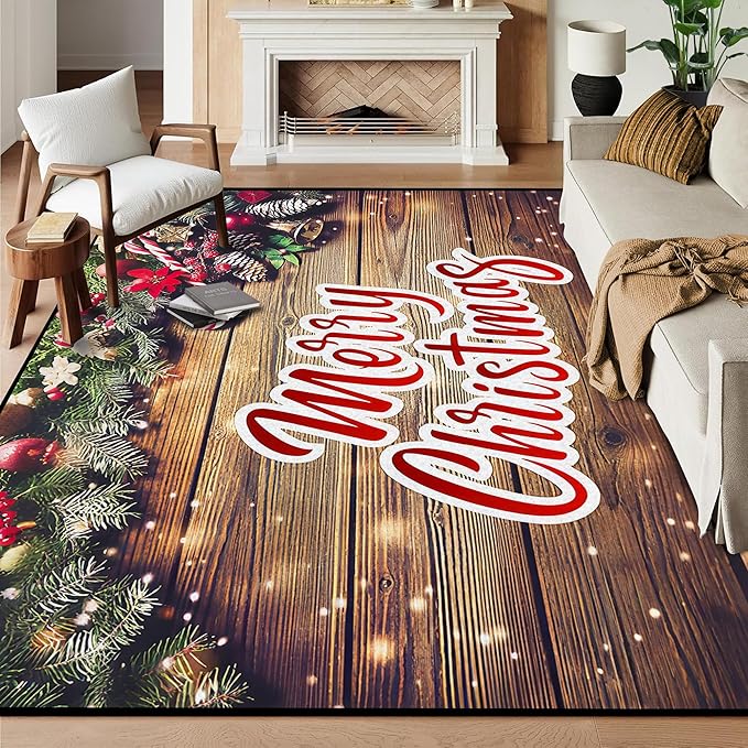 Christmas Decorative Rug 6' x 9' for Bedroom Living Room Christmas Tree Area Rug Indoor Throw Area Rug Non Slip Rug for Dining Room Home Holiday Decor